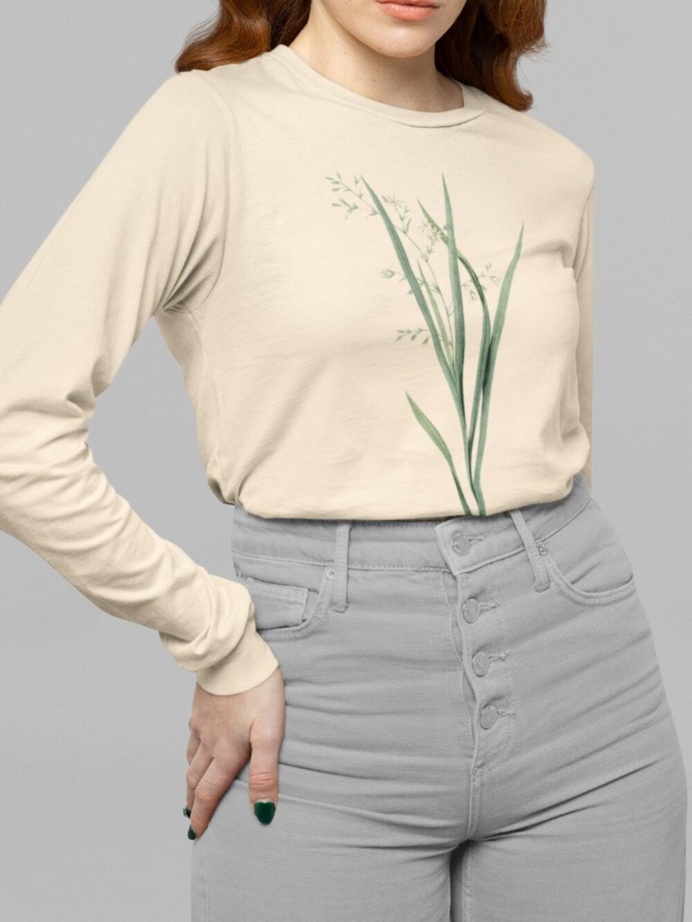 Grass-Leaved Diasia Vintage Floral Print Long Sleeve Graphic Tee T-shirt S-XXL